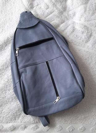 Кожаный женский рюкзак сумка серо-голубой натуральная кожа