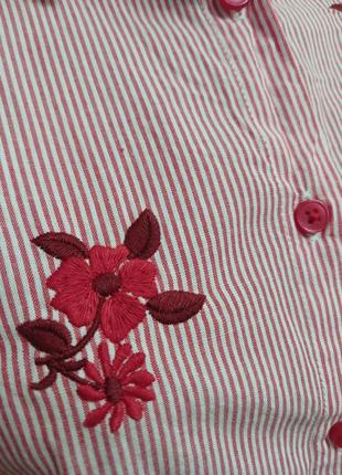 Хлопковая рубашка вышиванка вышивка цветы красная блузка большой размер6 фото