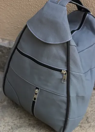 Кожаный женский рюкзак сумка серо-голубой натуральная кожа7 фото