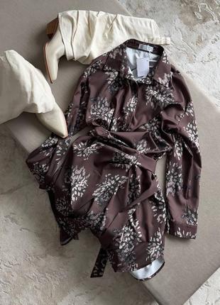 Сукня brunello cucinelli коричнева з квітами на поясі