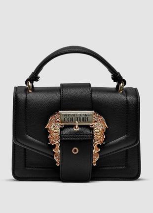 Женская кожаная черная сумка в стиле versace jeans couture black версаче брендовая кросс боди на цепочке ( 36002 )