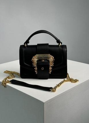 Жіноча шкіряна чорна сумка в стилі versace jeans couture black версаче брендова крос боді на ланцюжку ( 36002 )4 фото