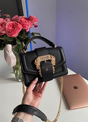 Жіноча шкіряна чорна сумка в стилі versace jeans couture black версаче брендова крос боді на ланцюжку ( 36002 )6 фото