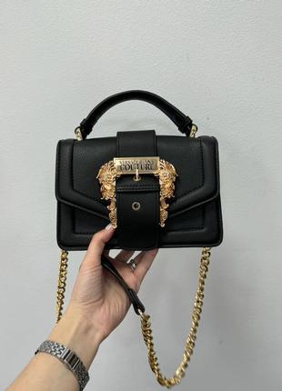 Жіноча шкіряна чорна сумка в стилі versace jeans couture black версаче брендова крос боді на ланцюжку ( 36002 )2 фото