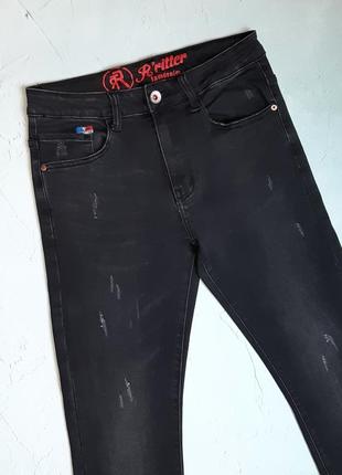 🎁1+1=3 фірмові сіро-чорні завужені чоловічі джинси r`ritter, розмір 44 - 465 фото