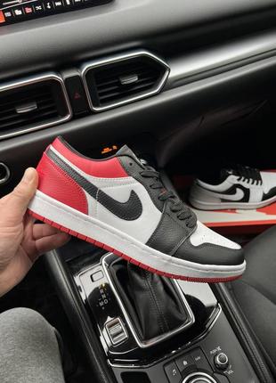 Кроссовки мужские nike air jordan 1 low black &amp; white &amp; red👟