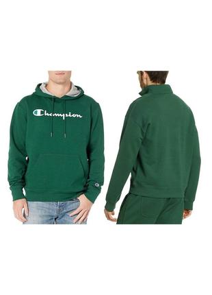 Толстовка мужская champion powerblend fleece pullover hoodie 3 s green2 фото