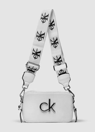 Сумка в стиле calvin klein snapshot white келвин кляйн кожаная белая сумочка кросс-боди ( 24005 )