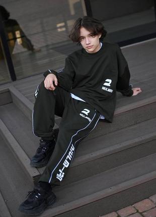 Качественный спортивный костюм для мальчика подростка хаки свитшот + штаны джоггеры подростковый двухнитка премиум3 фото