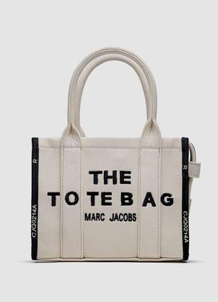 Жіноча сумка тоут в стилі marc jacobs small tote bag cream black марк джейкобс шопер бежевий текстиль ( 02206 )1 фото