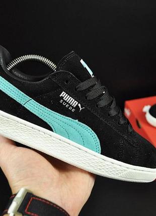 Женские кроссовки puma suede classic black &amp; green👟5 фото