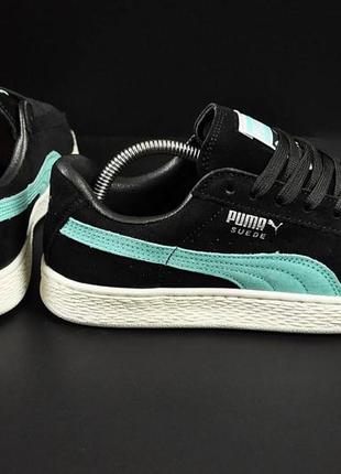 Женские кроссовки puma suede classic black &amp; green👟6 фото