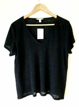 Льняная 100 % лен черная базовая футболка h&m6 фото