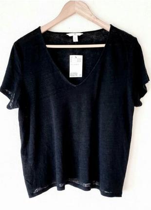 Льняная 100 % лен черная базовая футболка h&m1 фото