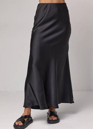 Атласная юбка миди, юбка мыды, черная юбка меди2 фото