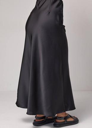 Атласная юбка миди, юбка мыды, черная юбка меди5 фото