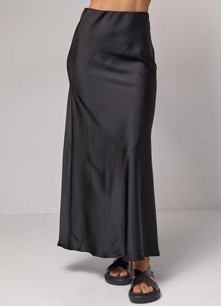 Атласная юбка миди, юбка мыды, черная юбка меди6 фото