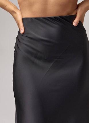 Атласная юбка миди, юбка мыды, черная юбка меди4 фото