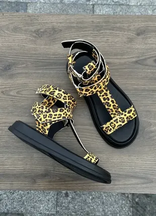 Женские леопардовые кожаные босоножки на низком ходу, натуральная кожа питон-женская обувь на лето2 фото