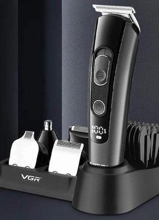 Профессиональная беспроводная машинка для стрижки волос vgr v-175 триммер для бороды и усов с насадками7 фото