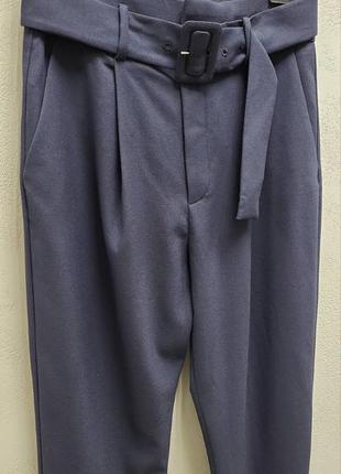 Темно синие брюки c высокой посадкой и поясом mango - 38, 40, 4210 фото