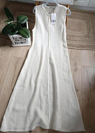 Льняное платье от zara, размер m**1 фото
