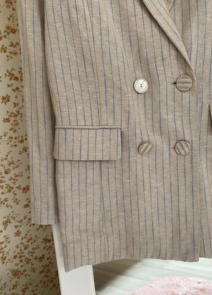 Льняной полосатый пиджак блейзер в полосочку лен amisu s m пиджак жакет накидка весенний летний полосатый льняной6 фото