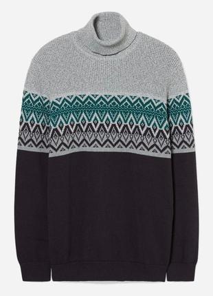 Мужской стильный теплый свитер с орнаментом c&a этикетка