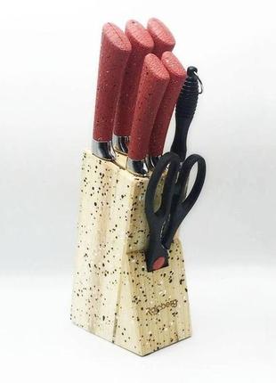 Набор ножей rainberg rb-8806 на 8 предметов с ножницами и подставкой из нержавеющей стали. цвет: красный8 фото