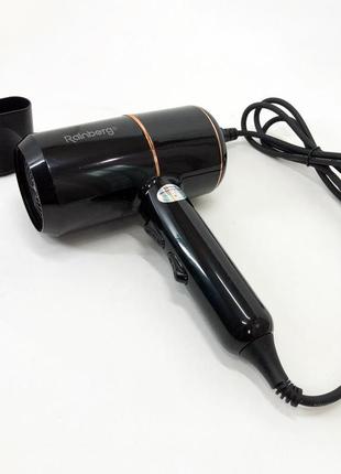 Фен для укладання та сушіння волосся rainberg rb-2211 + насадка-концентратор, професійний фен. колір: чорний8 фото