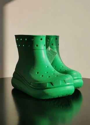 Крокс краш сапоги резиновые женские зеленые crocs crush rain boot grass green4 фото