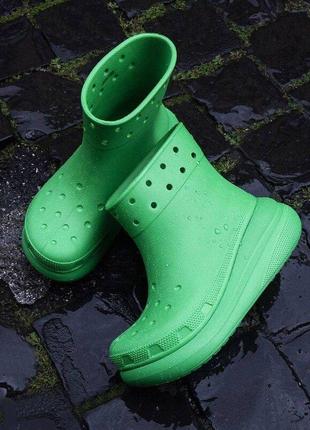 Крокс краш чоботи гумові жіночі зелені crocs crush rain boot  grass green1 фото