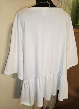 Натуральна-бабовна,біла блузка-футболка з воланом,мега батал,asos8 фото