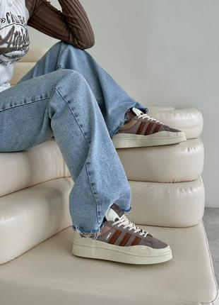 Женские кроссовки adidas campus x bad bunny brown beige3 фото