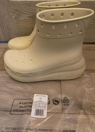 Крокс краш чоботи гумові жіночі бежеві crocs crush rain boot bone8 фото