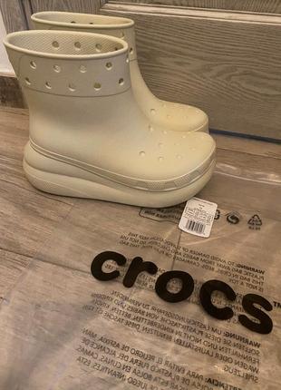 Крокс краш чоботи гумові жіночі бежеві crocs crush rain boot bone10 фото