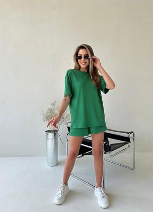 Женский костюм (шорты+футболка) рубчик 42-48 синий, белый, голубой, бежевый, малина...