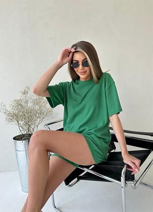 Женский костюм (шорты+футболка) рубчик 42-48 синий, белый, голубой, бежевый, малина...