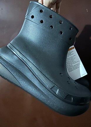 Крокс краш сапоги резиновые женские черные crocs crush rain boot black