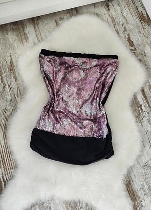 Нарядная майка топ без бретелей бандо в паетки terranova нарядная