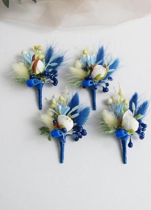 Бутоньерки с сухоцветами в синих тонах2 фото