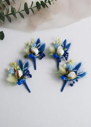 Бутоньерки с сухоцветами в синих тонах5 фото
