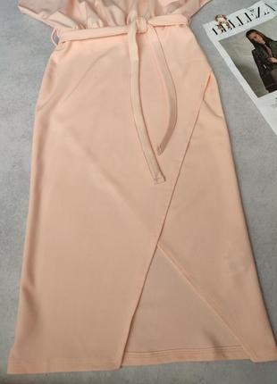 Світло рожева сукня плаття міді кімоно з коротким рукавом з поясом plt6 фото