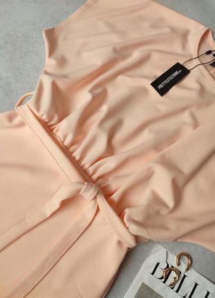 Персикова сукня плаття міді з поясом з коротким рукавом plt2 фото
