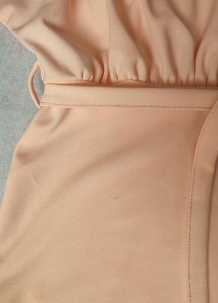 Персиковое платье-миди с поясом с коротким рукавом plt10 фото