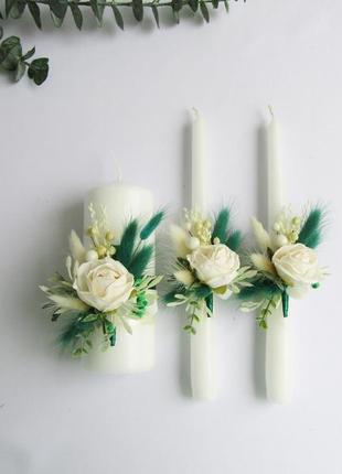 Весільні свічки ′сімейне вогнище′ у смарагдових тонах4 фото