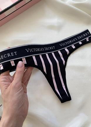 Черные трусики victoria’s secret оригинал стринги лого полоска розовая трусы виктория сикрет