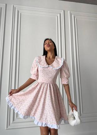 Жіноча пудрова лялькова ніжна неймовірна стильна якісна літня міні сукня з квітковим принтом