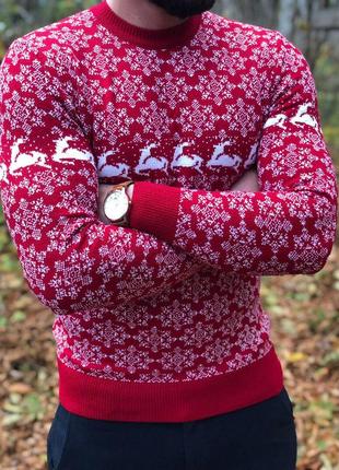 Классический мужской свитер с оленями.4 фото