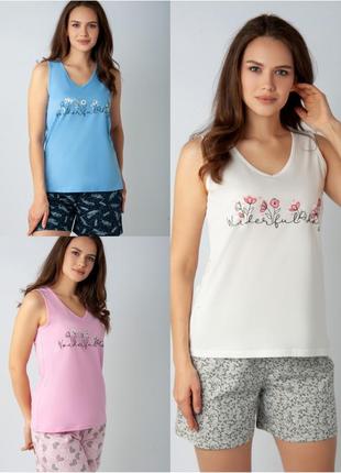Легка піжама жіноча, бавовняна піжама майка та шорты, домашній комплект майка та шорти, легкая пижама летняя, хлопковая пижама женская1 фото